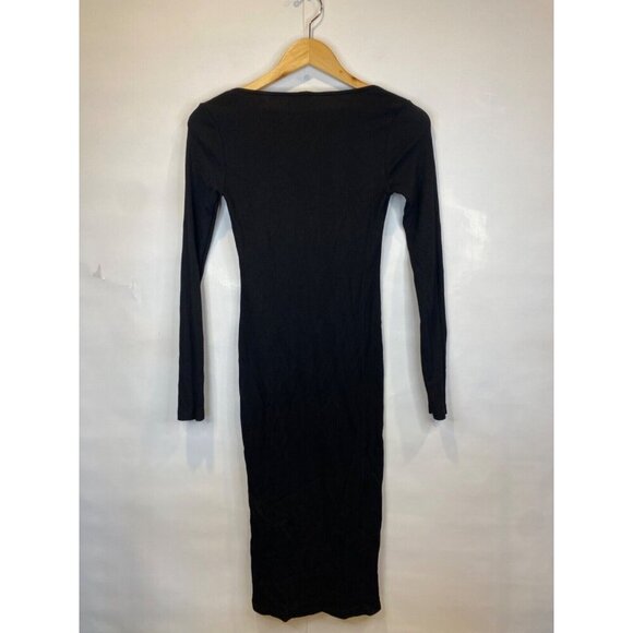 Monrow Small Ribbed Knit Long Sleeve Bodycon Dress Midi Length Square Neck - Picture 4 of 7